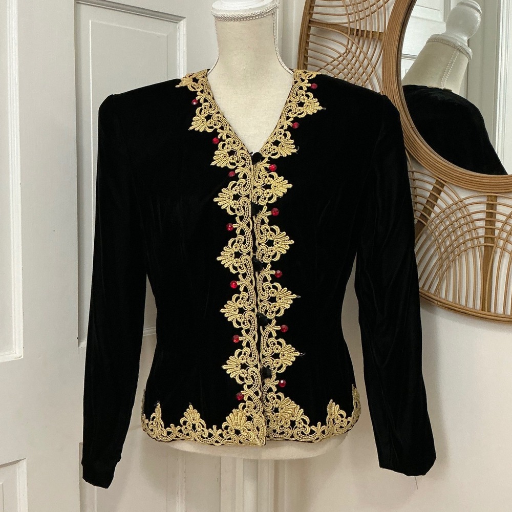 Scott McClintock Velvet Blazer Jacket 14 Gold Gems Evening Dark Academia VTG